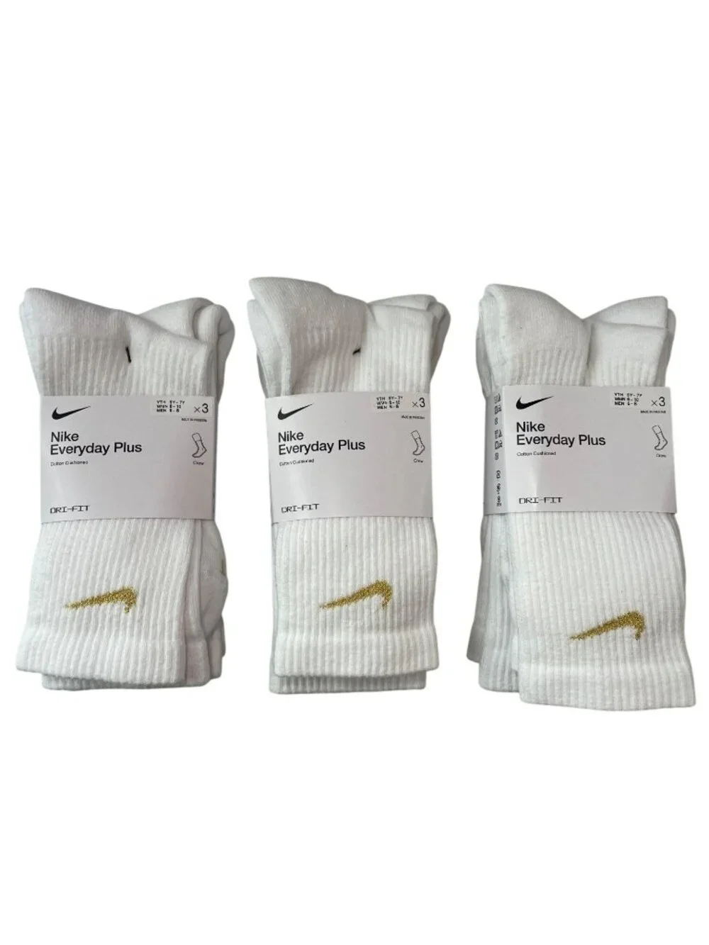 Nike Everyday Plus LOT OF 3 Dri-Fit Cotton Crew Socks 3-Pack/Each MSRP$66 NWT - Picture 1 of 5